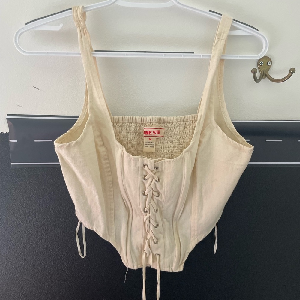 Cream Lace-Up Crop Top